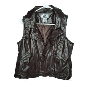 Broome & Allen Brown Faux Leather Biker Motorcycle Vest Size Large -Used